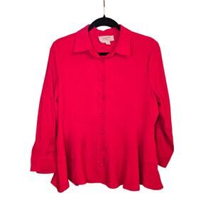 Pomander Place Tuckernuck Red Ashlen Blouse Tiered Peplum Button Down Top Small